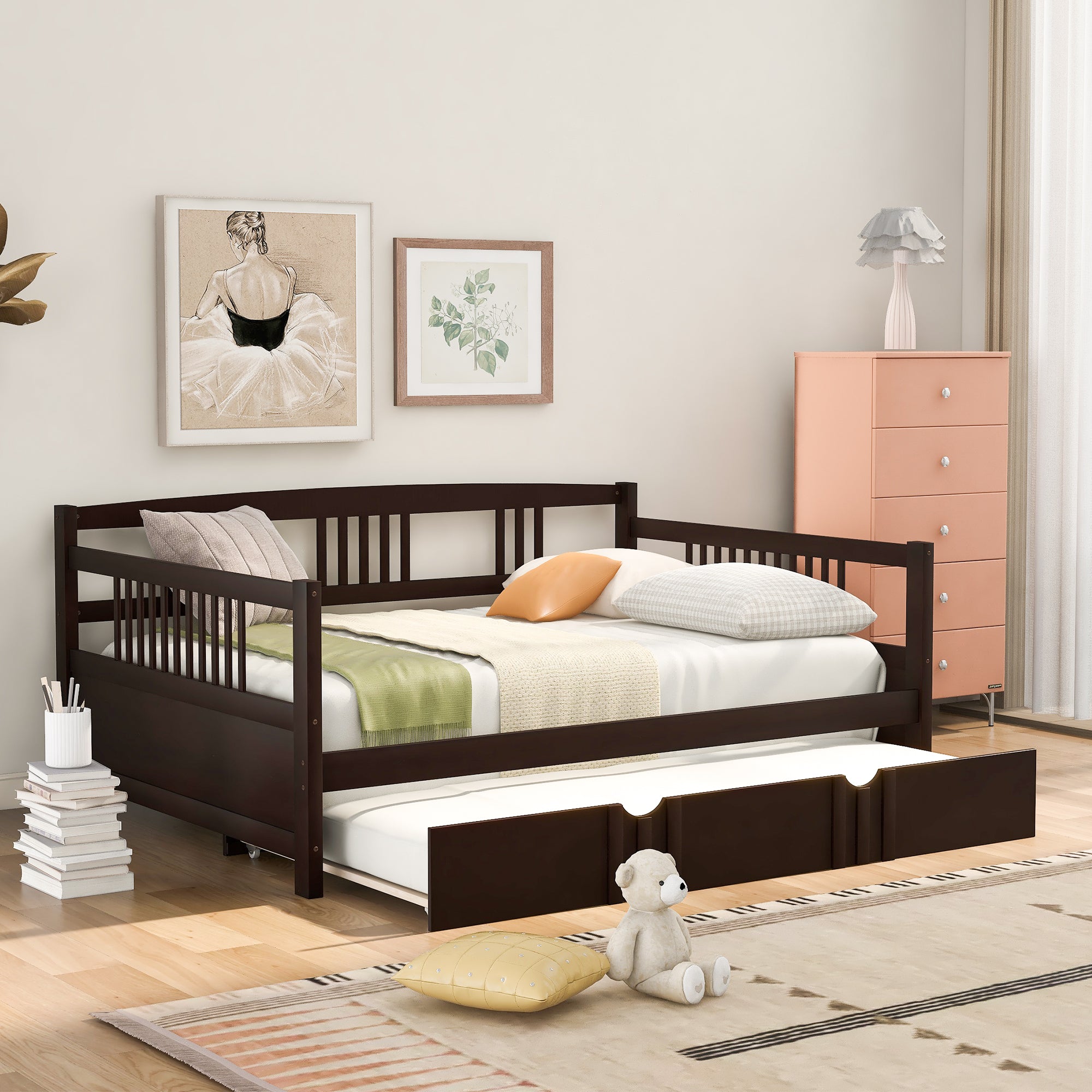 Twin Size Wood Daybed with Trundle