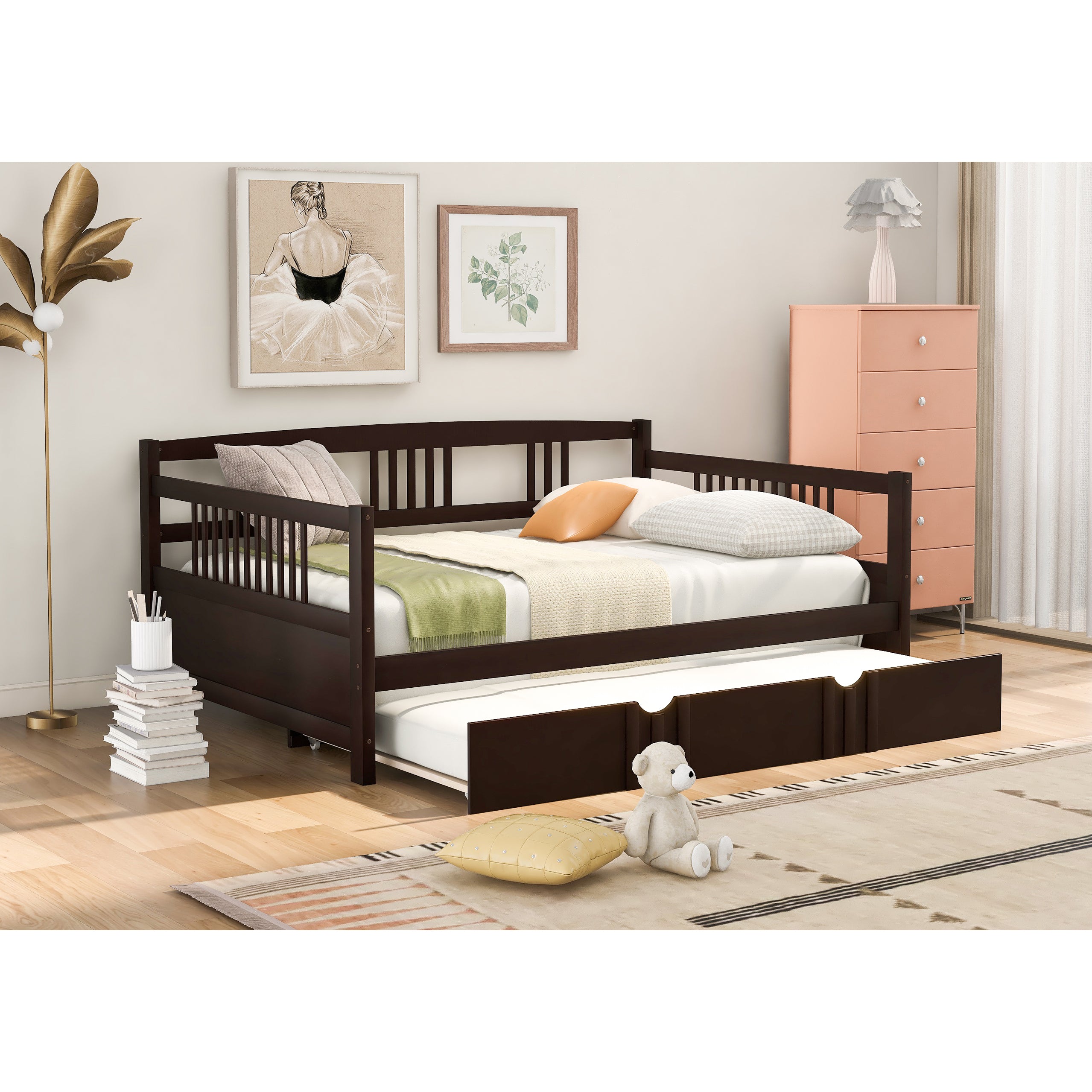Twin Size Wood Daybed with Trundle