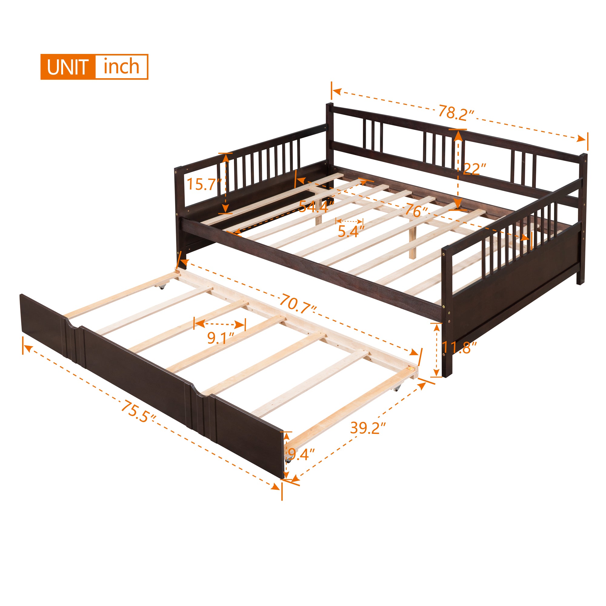 Twin Size Wood Daybed with Trundle