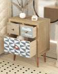 Wooden Nightstand with Three Drawers and Metal Feet Modern Style Bedside Table (Natural)