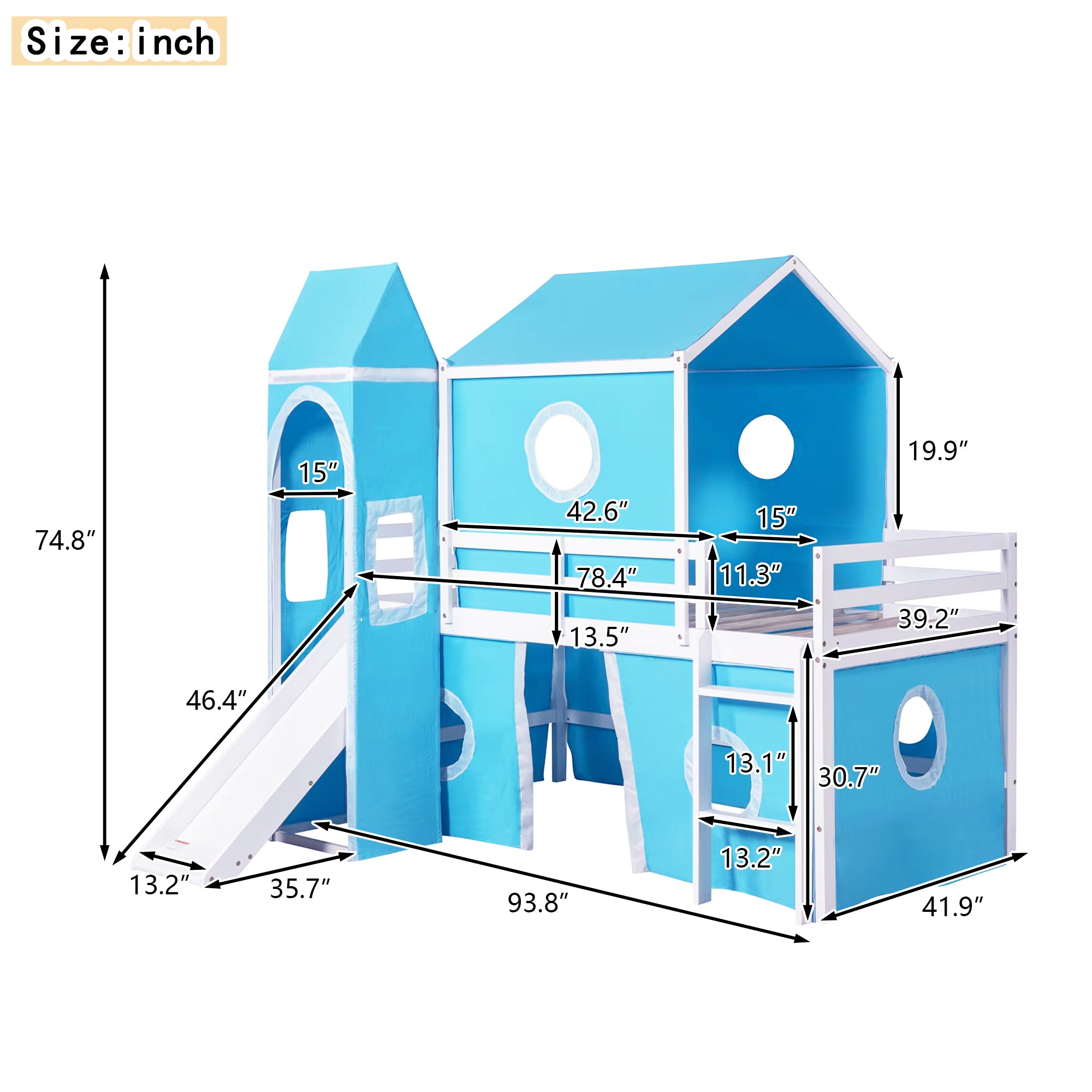 Bunk Bed with Slide, Tent and Tower