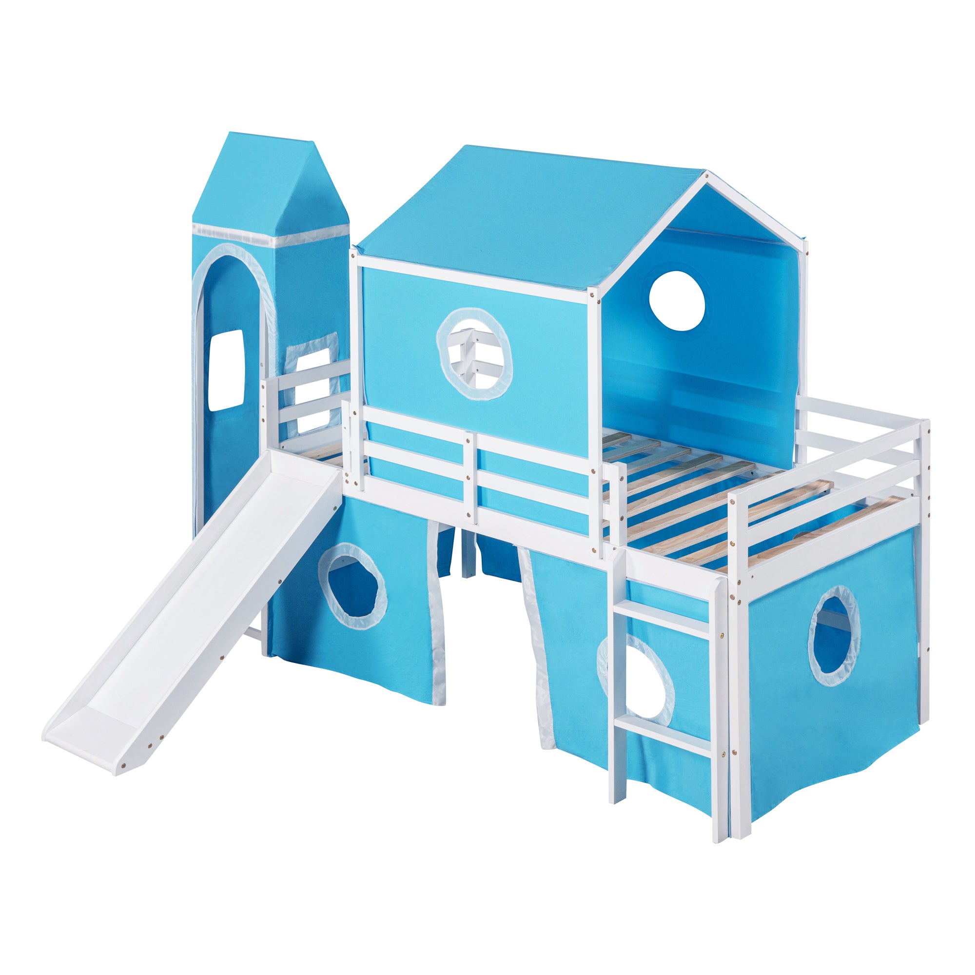 Bunk Bed with Slide, Tent and Tower