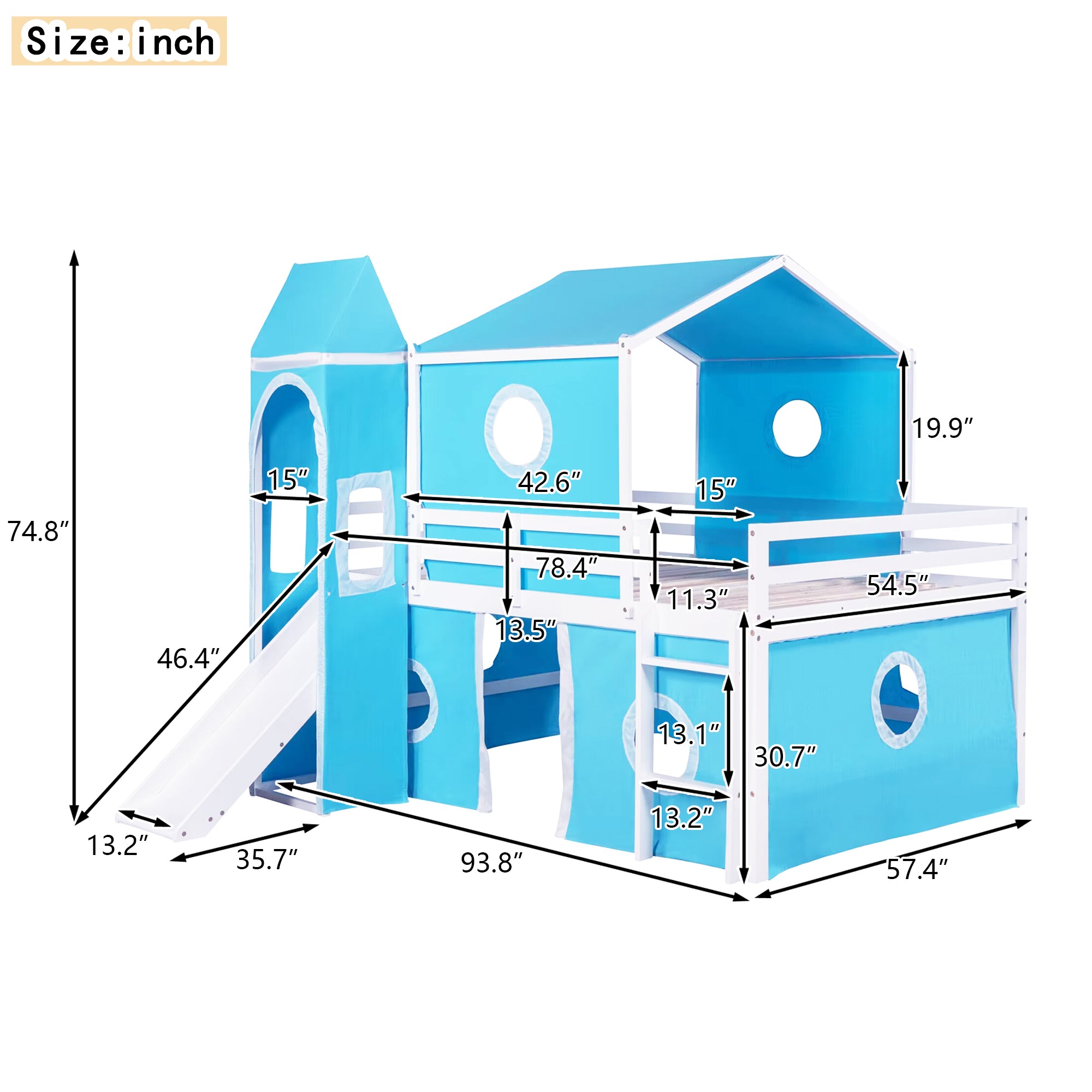 Bunk Bed with Slide, Tent and Tower