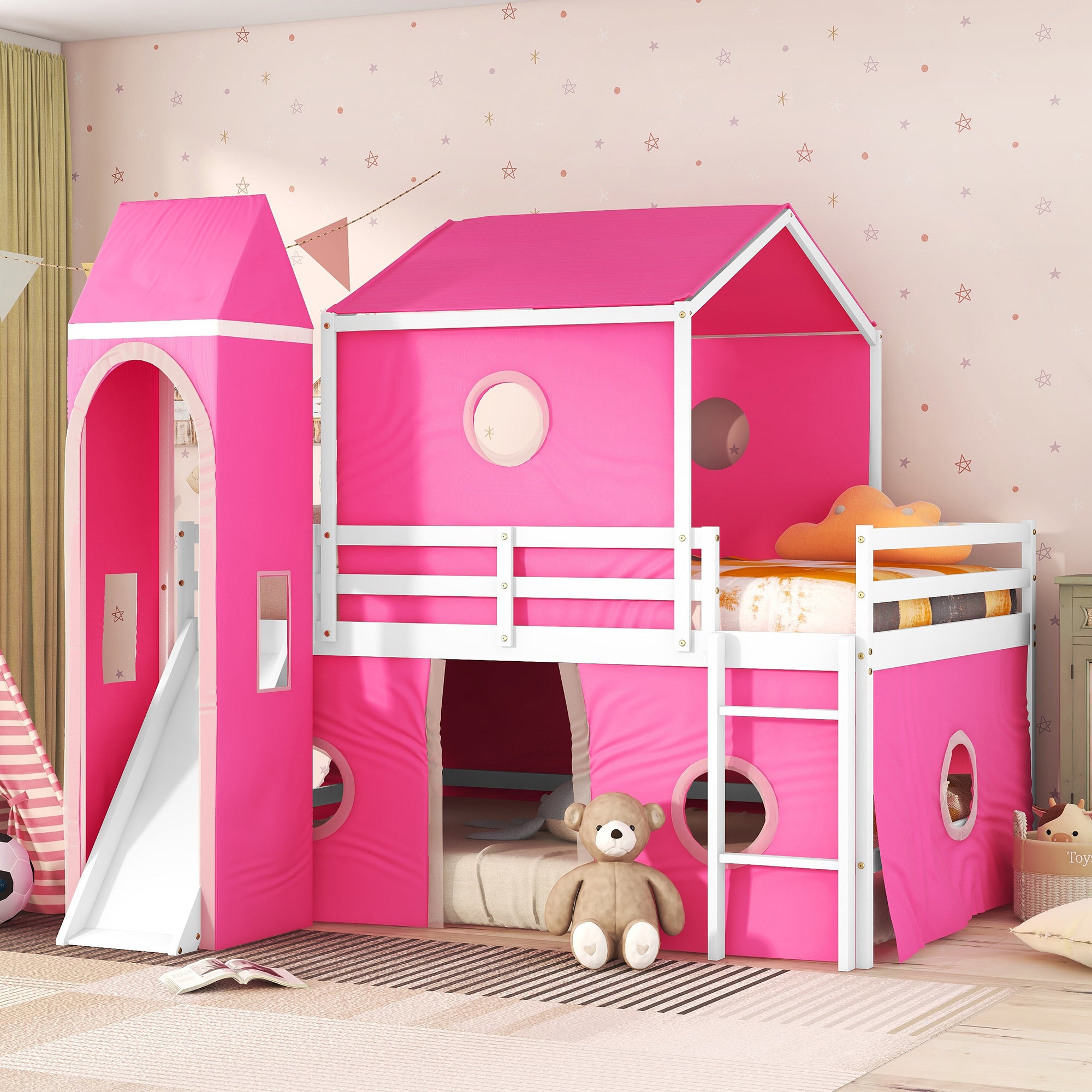 Bunk Bed with Slide, Tent and Tower