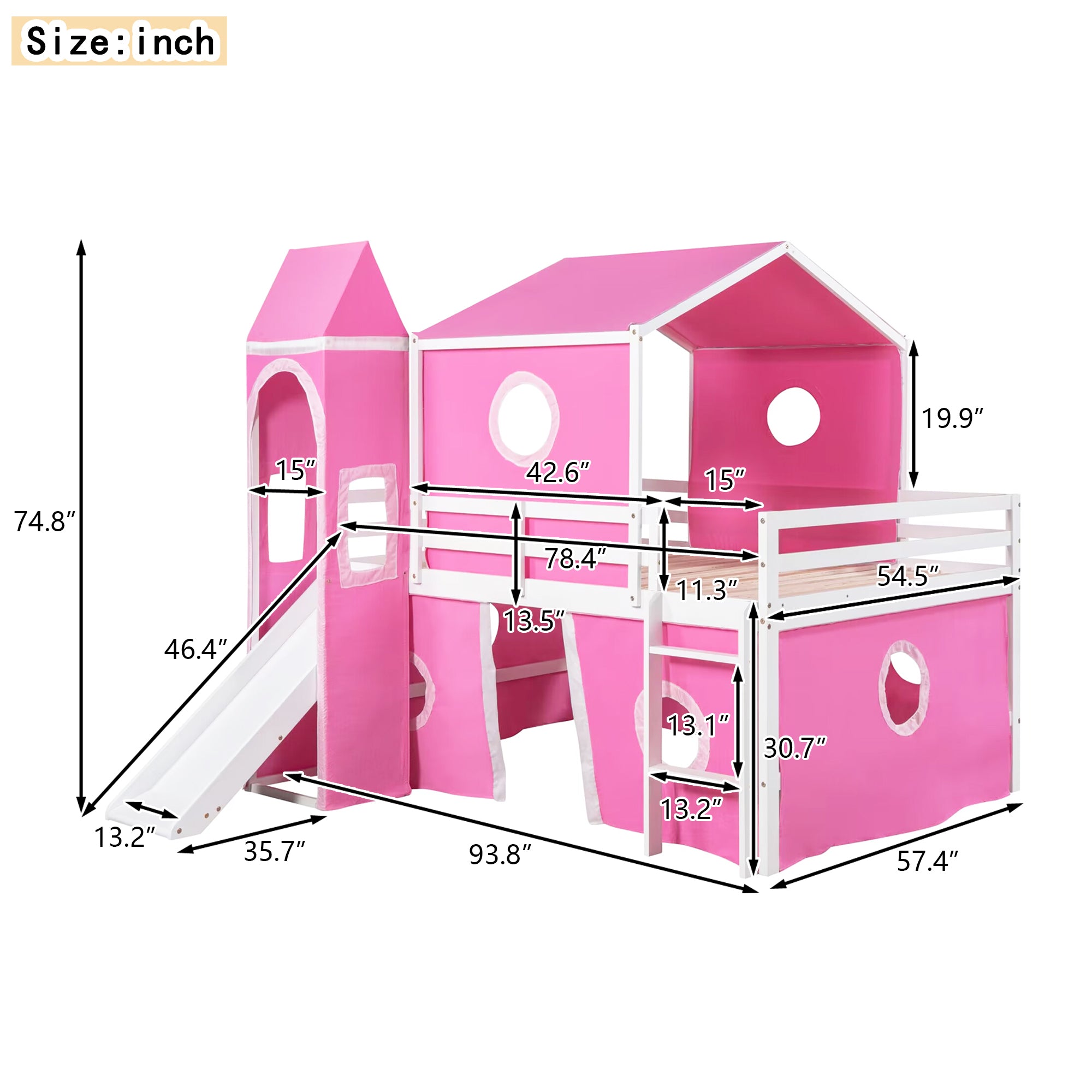Bunk Bed with Slide, Tent and Tower