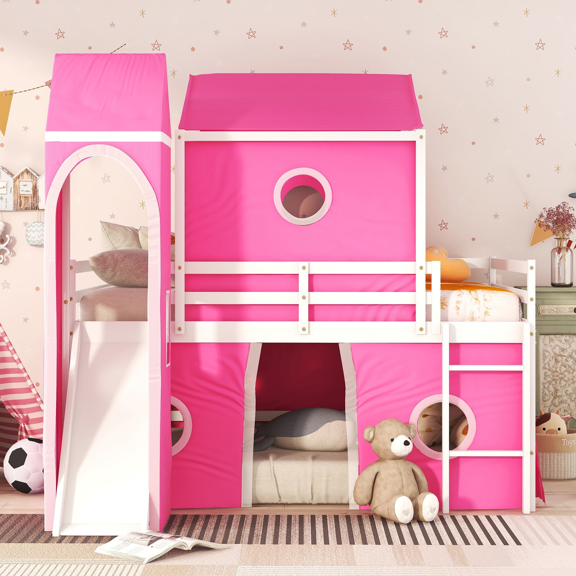 Bunk Bed with Slide, Tent and Tower