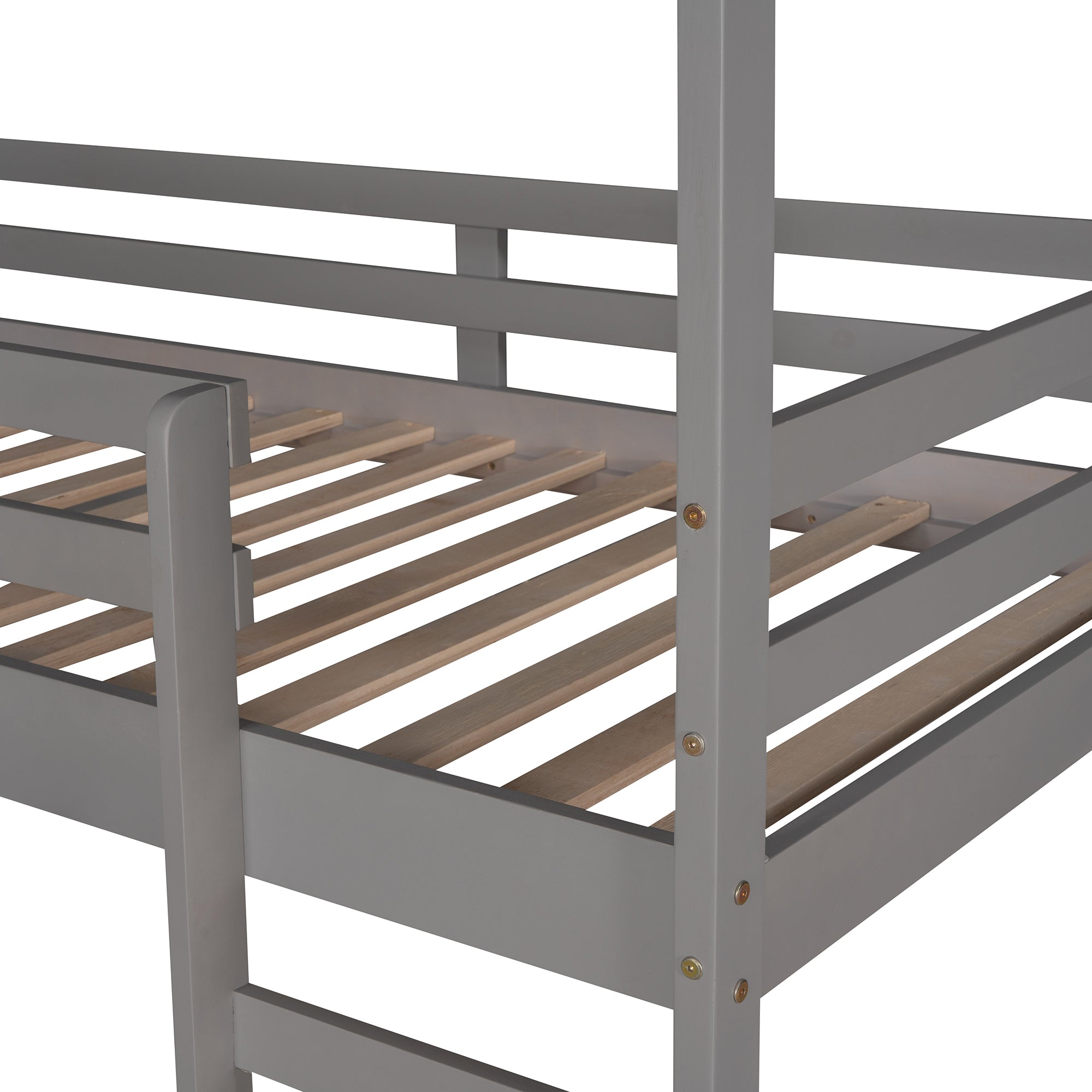 Twin Loft Bed with Slide, House Bed with Slide, Gray