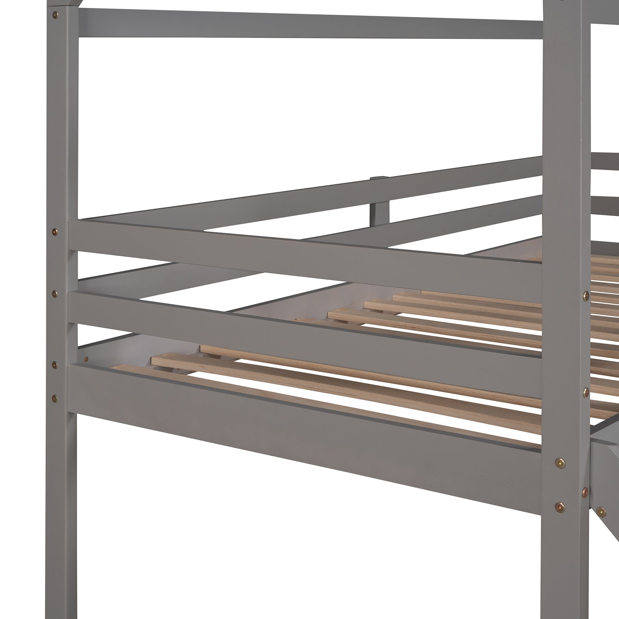 Twin Loft Bed with Slide, House Bed with Slide, Gray