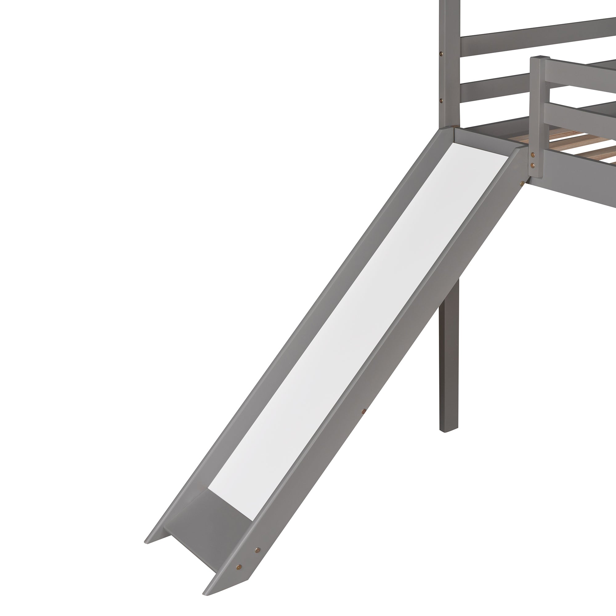Twin Loft Bed with Slide, House Bed with Slide, Gray