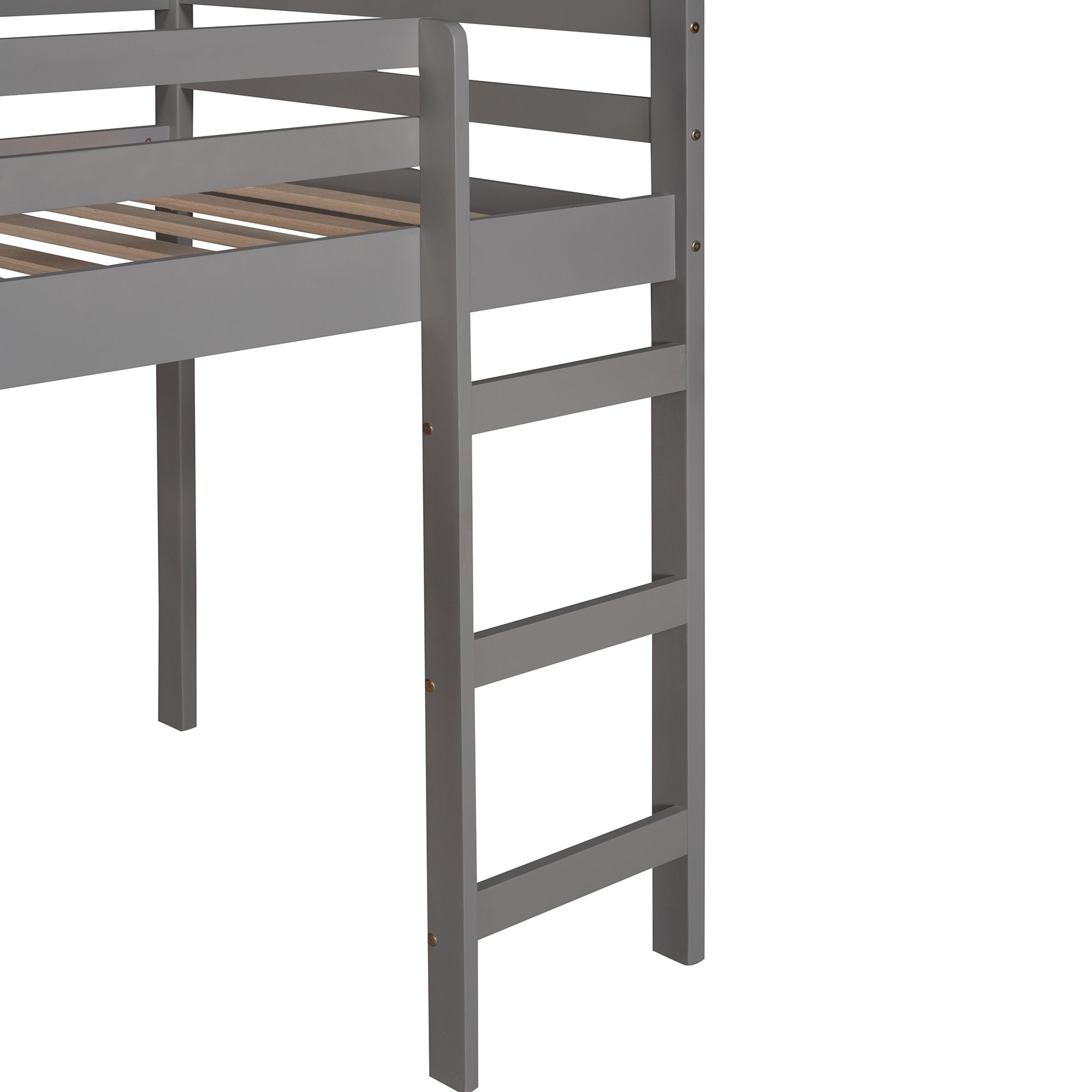 Twin Loft Bed with Slide, House Bed with Slide, Gray