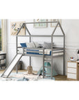 Twin Loft Bed with Slide, House Bed with Slide, Gray