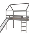 Twin Loft Bed with Slide, House Bed with Slide, Gray