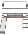 Twin Loft Bed with Slide, House Bed with Slide, Gray